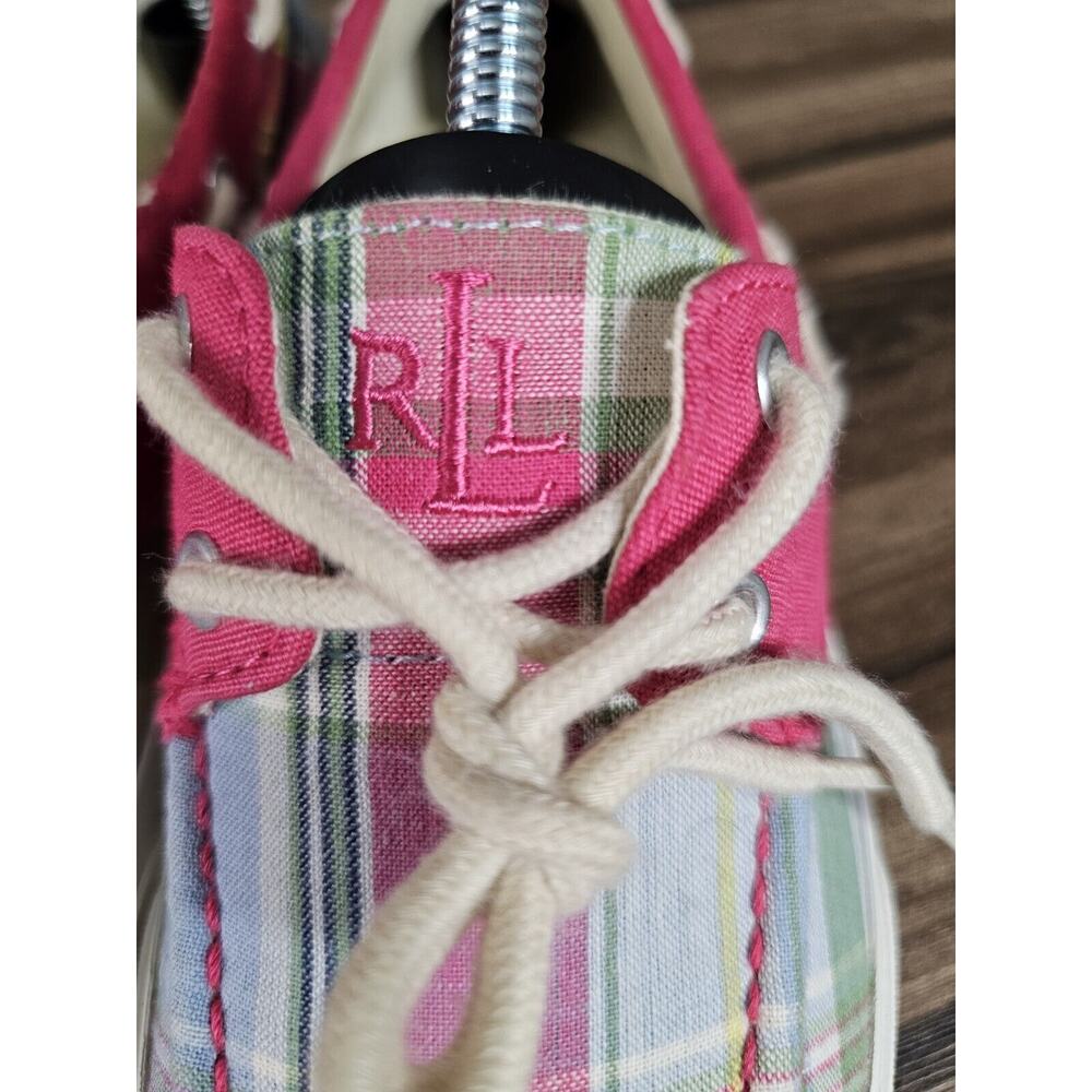 Lauren by Ralph Lauren Breeana Pink Plaid Print Canvas Boat Shoes Size Womens 7B - Picture 4 of 14